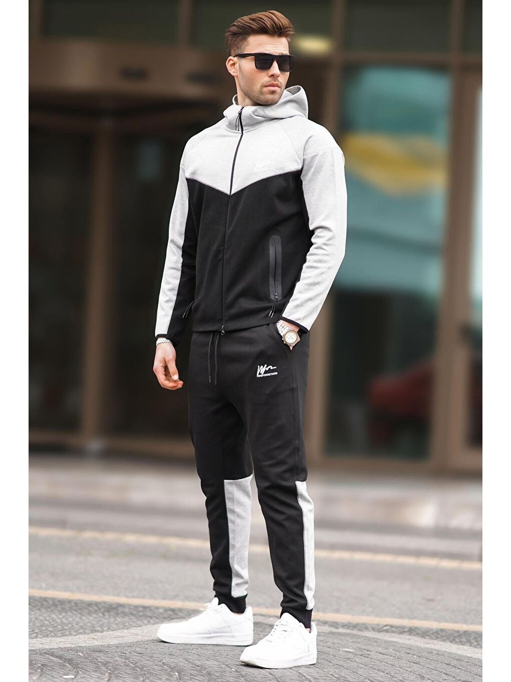 Kapüşonlu Siyah Erkek Eşofman Takımı 7202-2