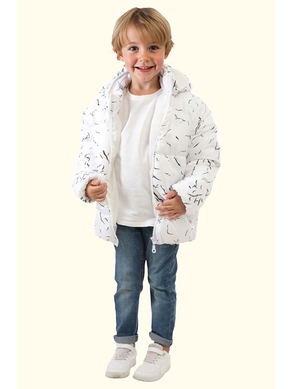 Beyaz Erkek Çocuk Çıkabilir Kapüşonlu Su Ve Rüzgar Geçirmez Kışlık Şişme Mont & Kaban & Parka-2