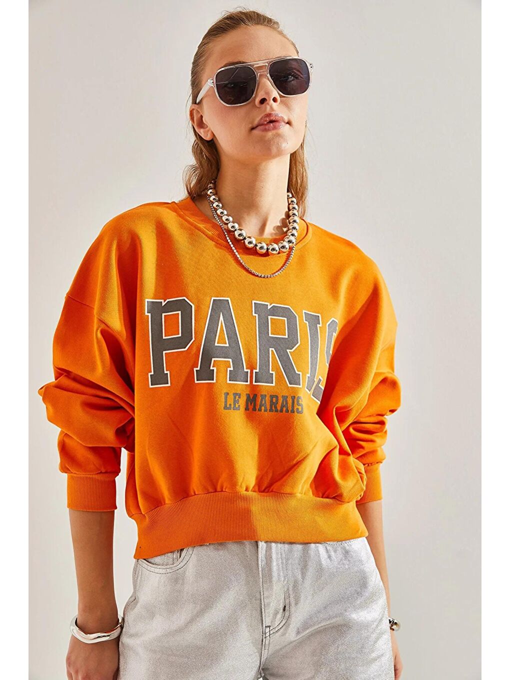 SHADE Turuncu Kadın Paris Baskılı  Sweatshirt - 4