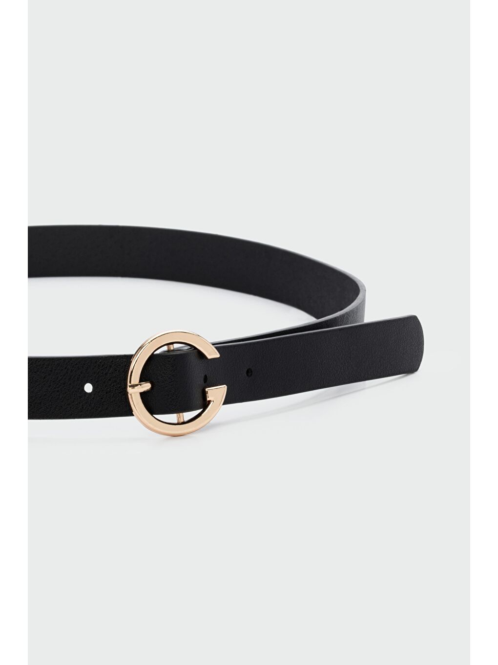 Yuvarlak Tokalı Suni Deri Kemer Siyah-1