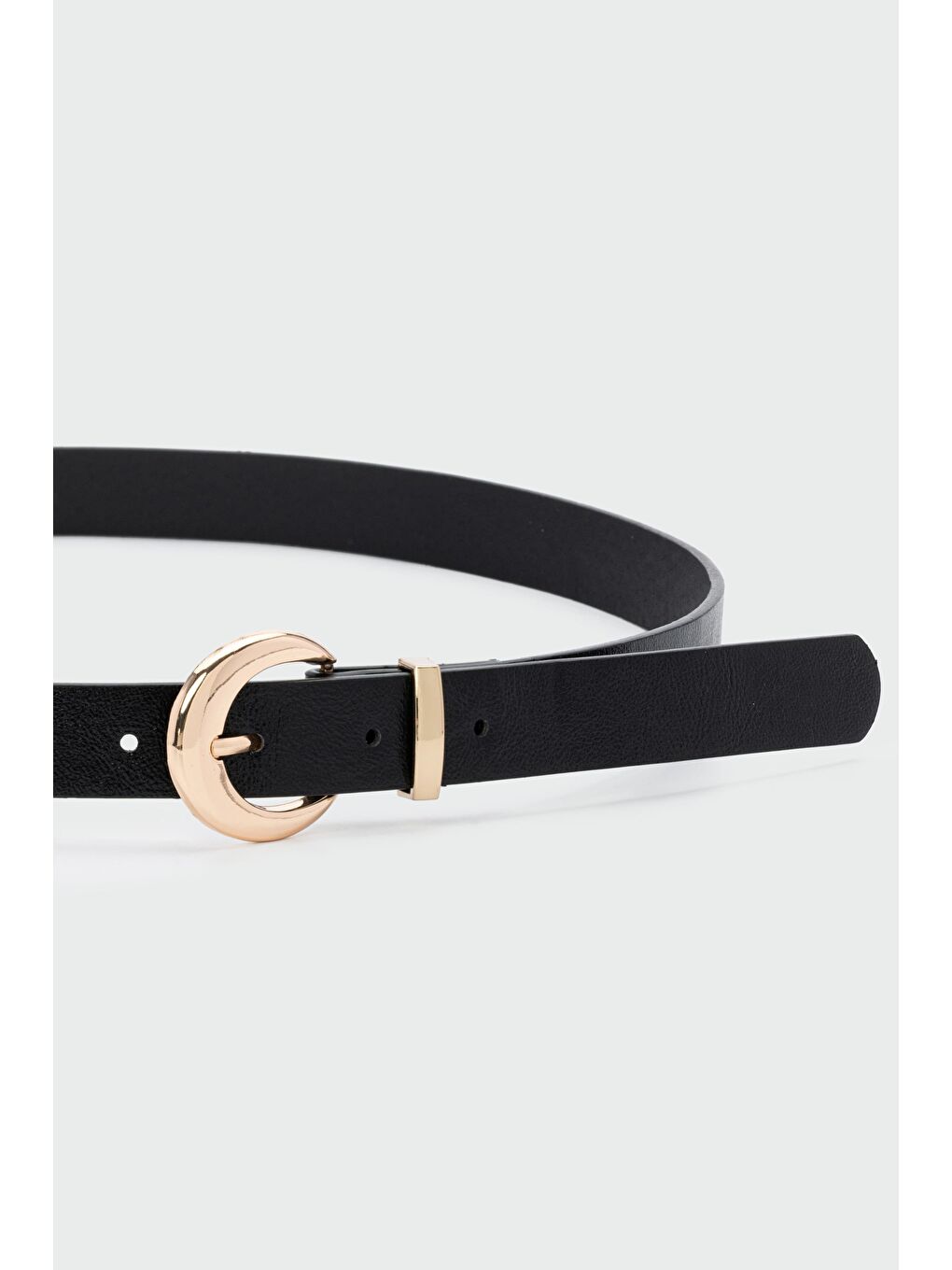 Oval Tokalı Suni Deri Kemer Siyah-1