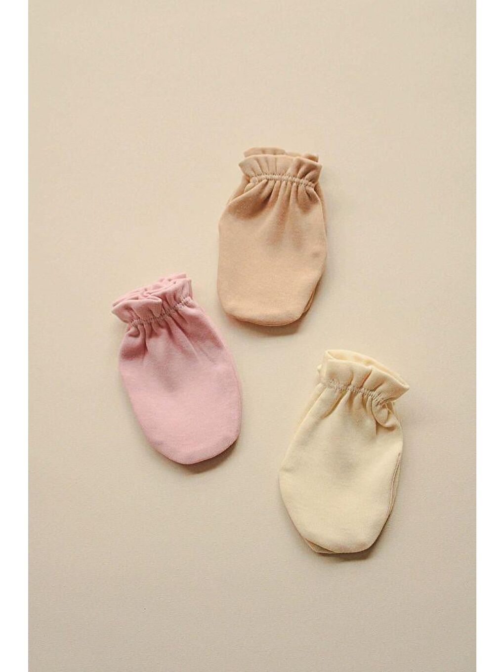 3Lü Krem-Bej-Pembe Yenidoğan Eldiven Set Model 6
