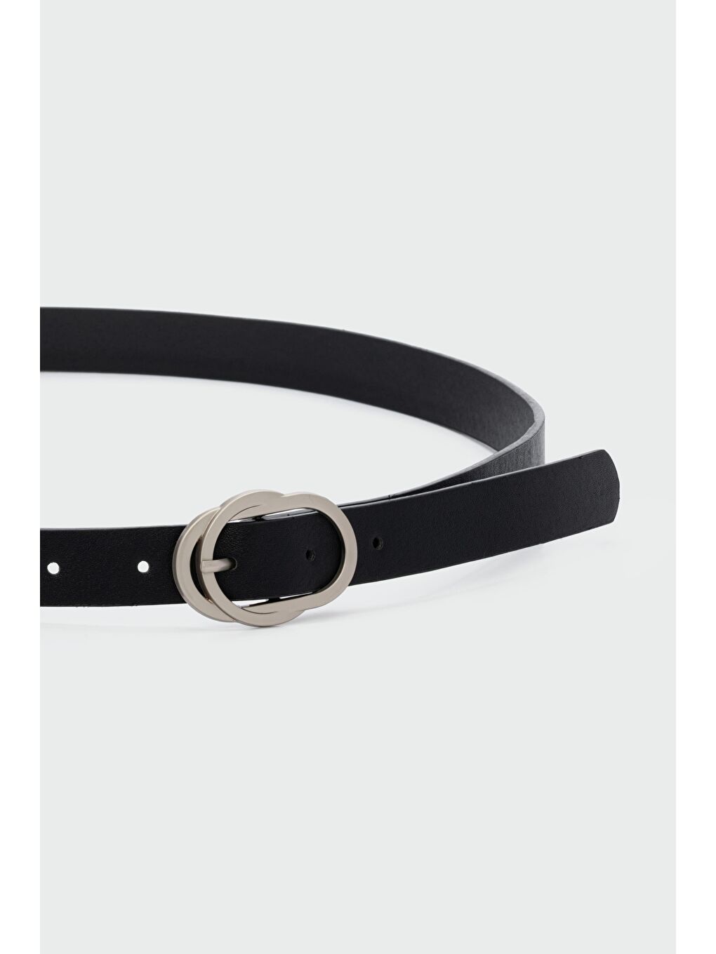 Yuvarlak Tokalı Suni Deri Kemer Siyah-1