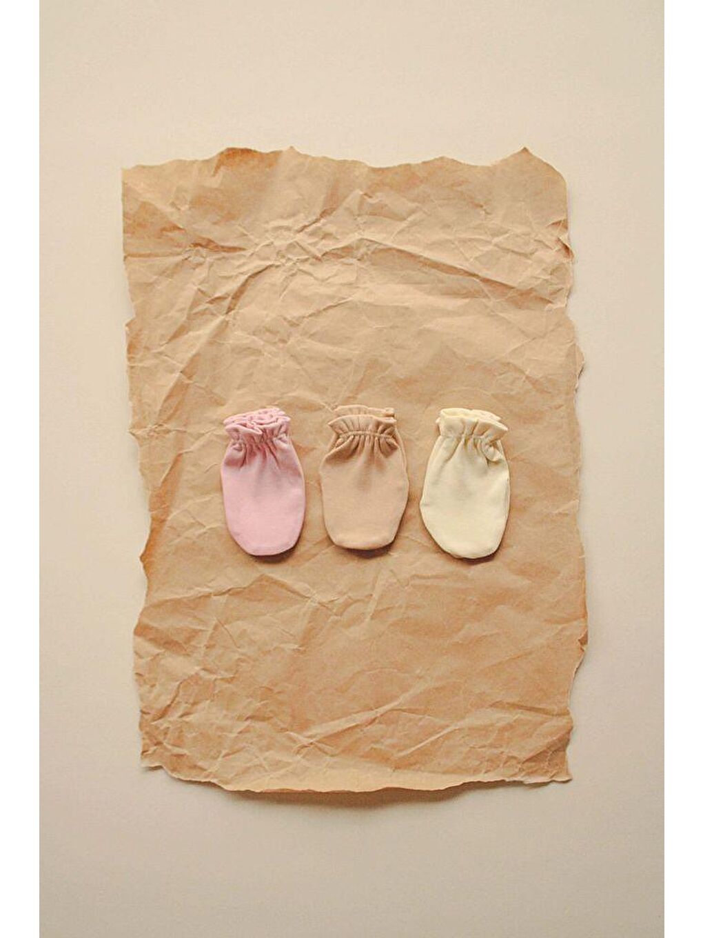 3Lü Krem-Bej-Pembe Yenidoğan Eldiven Set Model 6-3