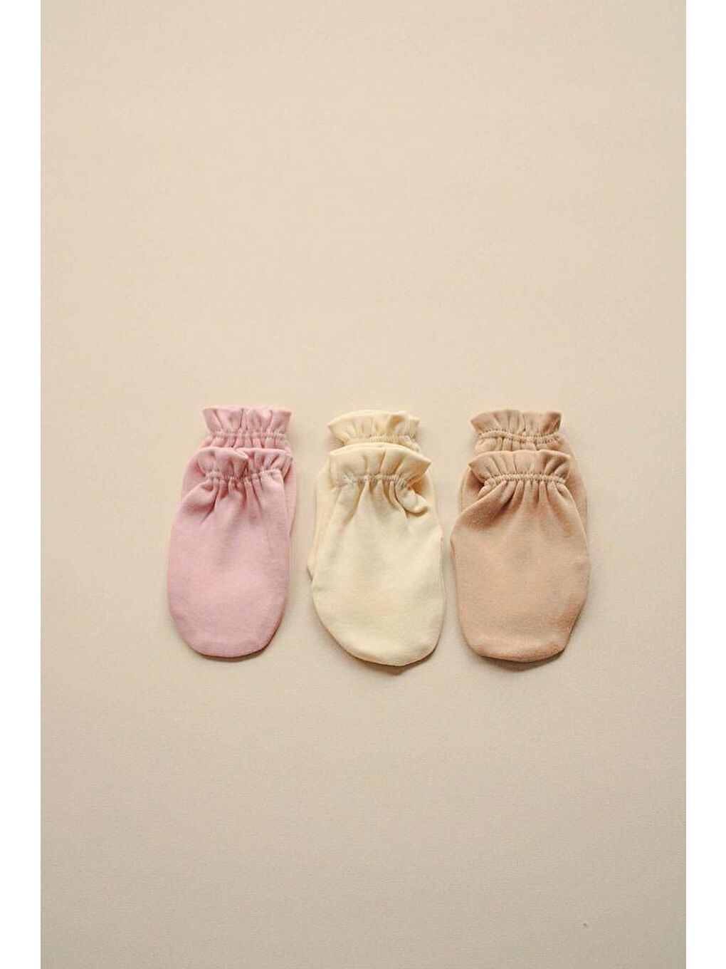 3Lü Krem-Bej-Pembe Yenidoğan Eldiven Set Model 6-4