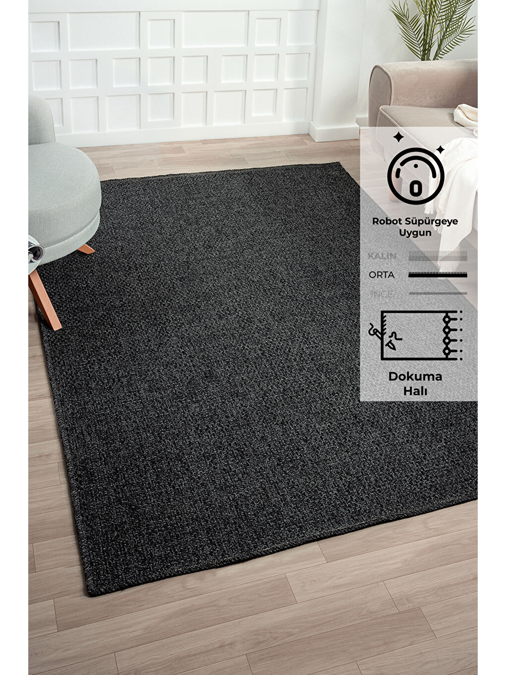Konfor Halı Antrasit Rusticana 3105 Naturel Jüt Halı Modern Örme Kilim-120x180