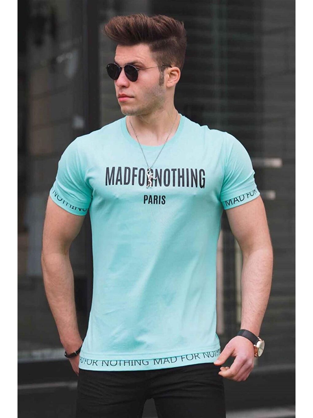 Baskılı Turkuaz Erkek Tişört 4588
