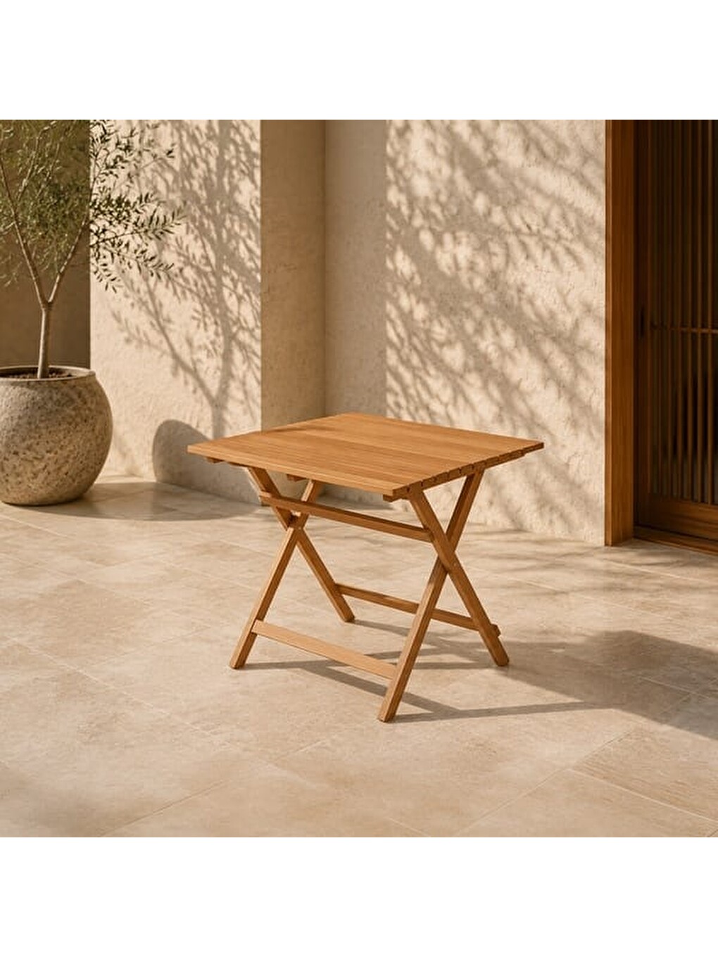 Kahverengi Katlanır Bistro Yemek Masası - Meşe - 70x80 cm-5