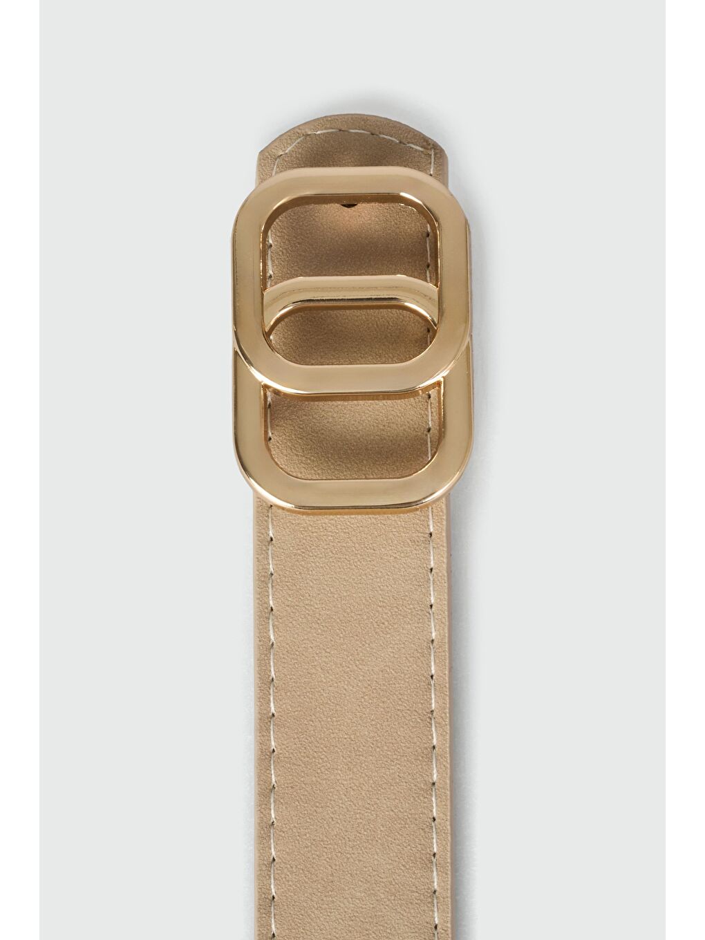 Ekru Çift Kare Detaylı Suni Deri Kemer Krem-2