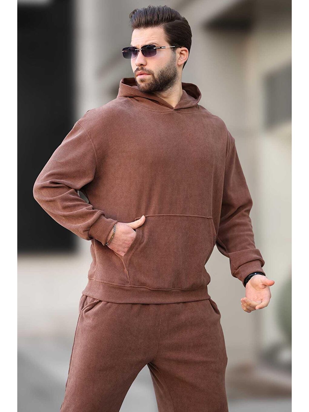 Kahverengi Taba  Erkek  Eşofman Takımı E7401-2