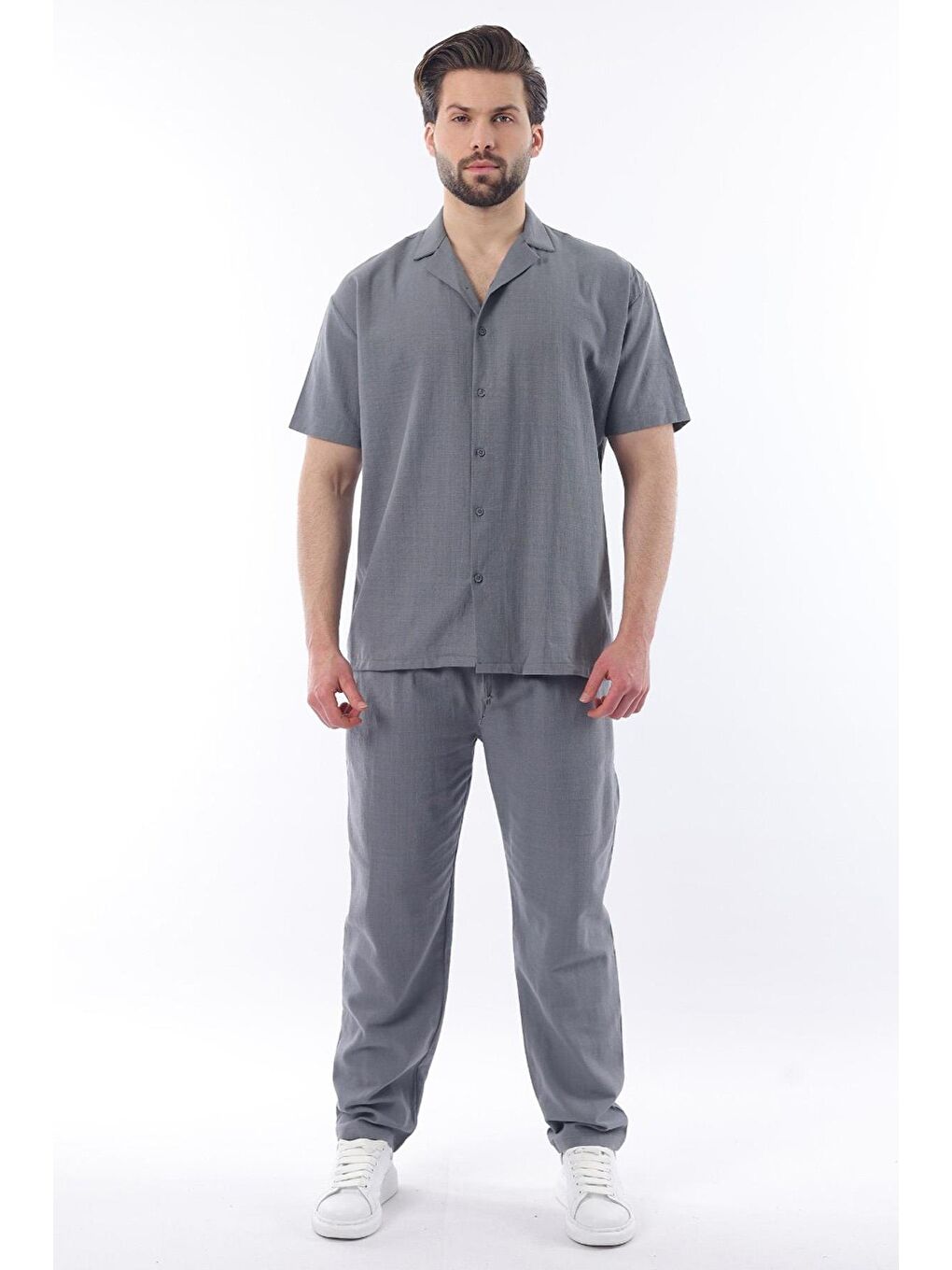 Gri Füme Over Fit Erkek Gömlek Takım E7303-1