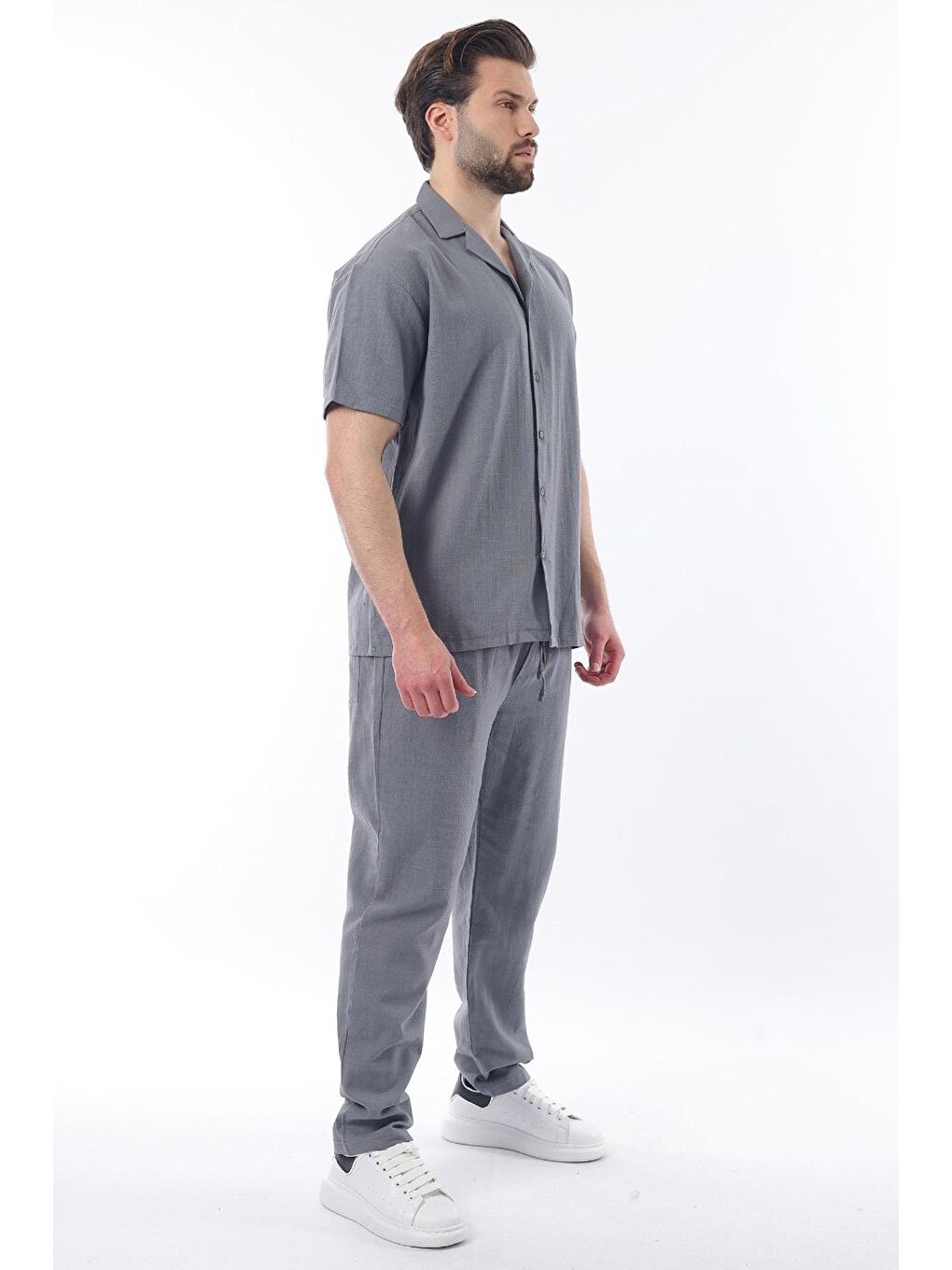 Gri Füme Over Fit Erkek Gömlek Takım E7303-3