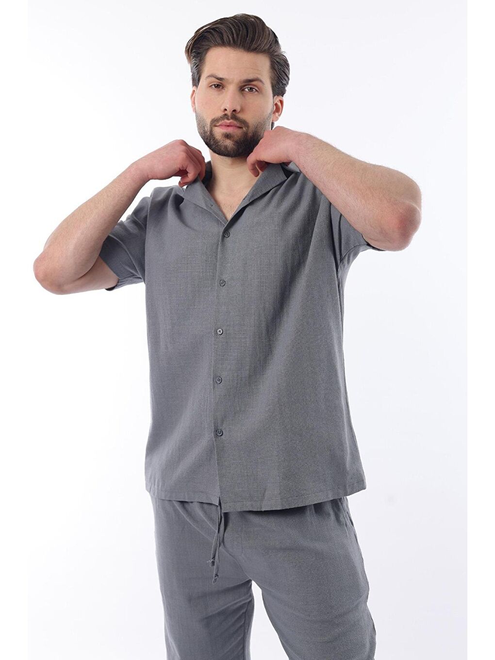 Gri Füme Over Fit Erkek Gömlek Takım E7303-4