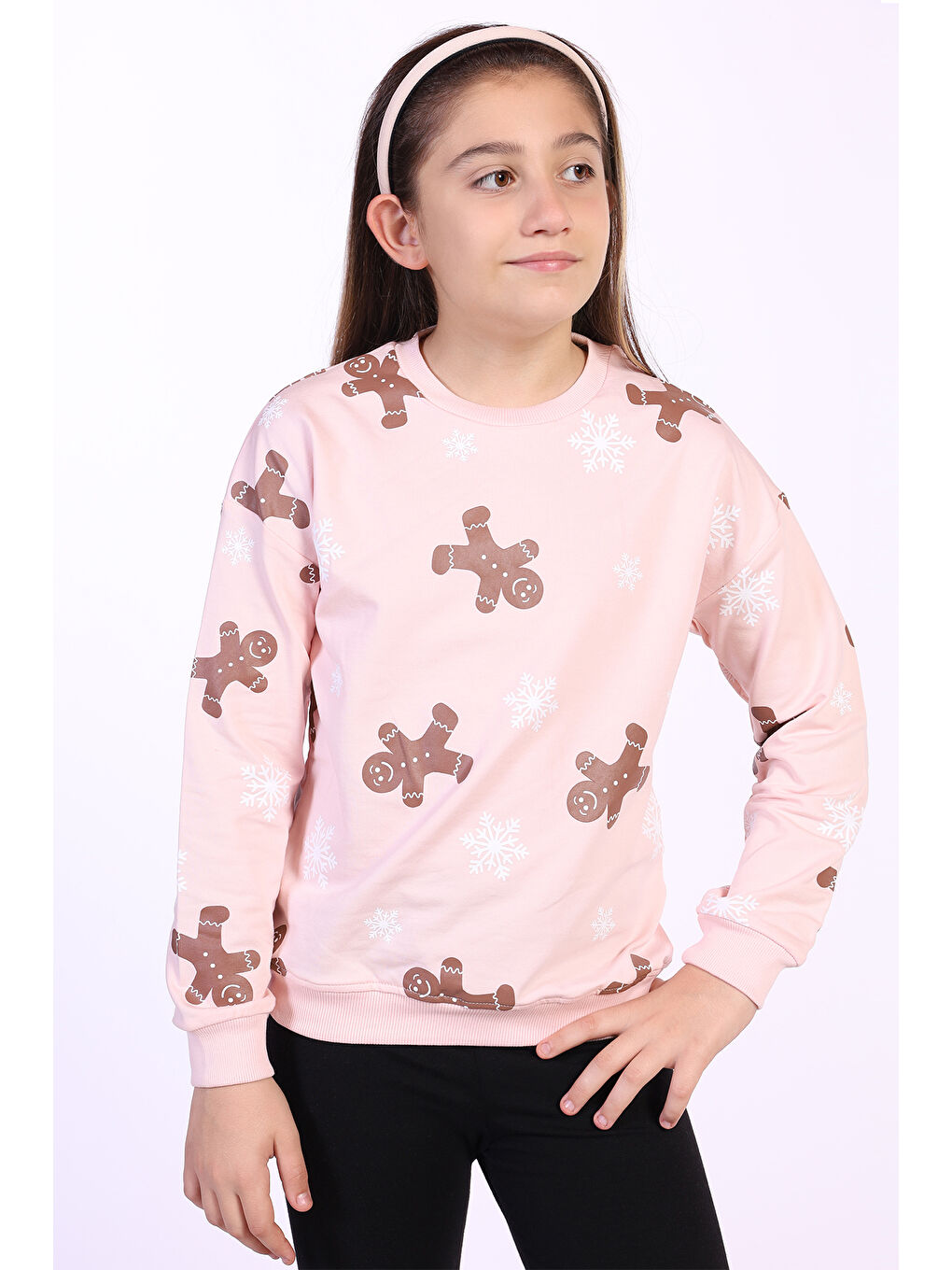 Toontoykids Pembe Kız Çocuk Kar Taneli Kurabiye Baskılı Sweatshirt