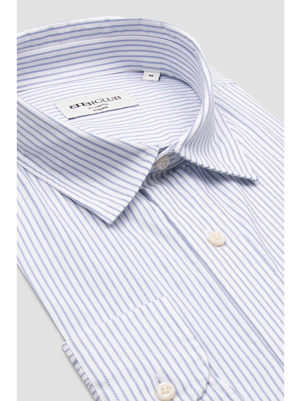 Rio Oxford Pamuklu Oversize Fit Açık Mavi Klasik Yaka Erkek Çizgili Gömlek-1