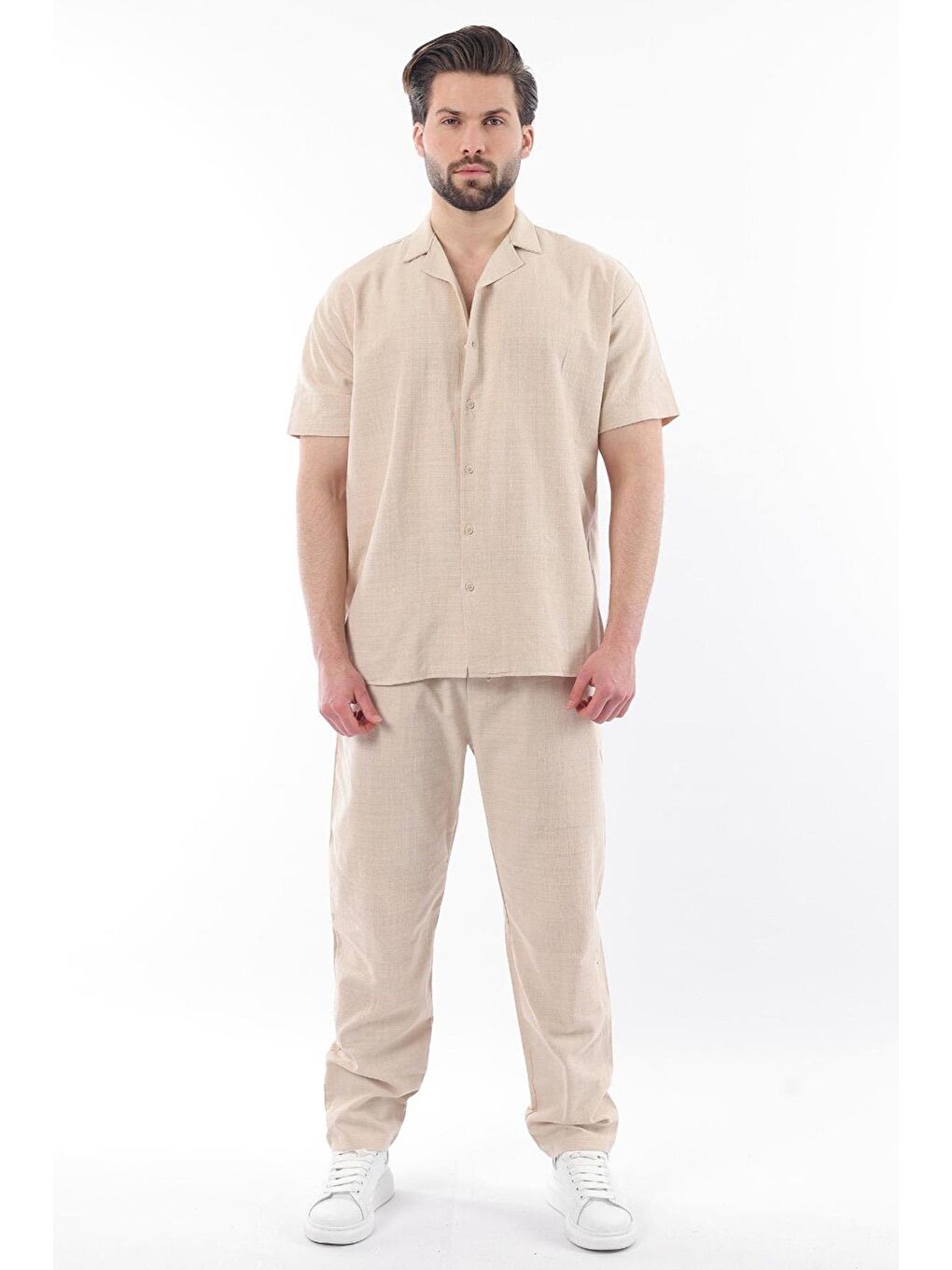 Bej Over Fit Erkek Gömlek Takım E7303-1