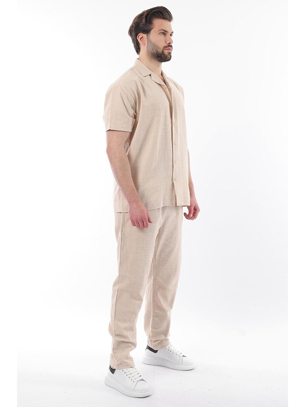 Bej Over Fit Erkek Gömlek Takım E7303-3