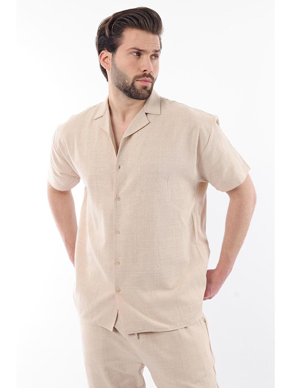 Bej Over Fit Erkek Gömlek Takım E7303-4
