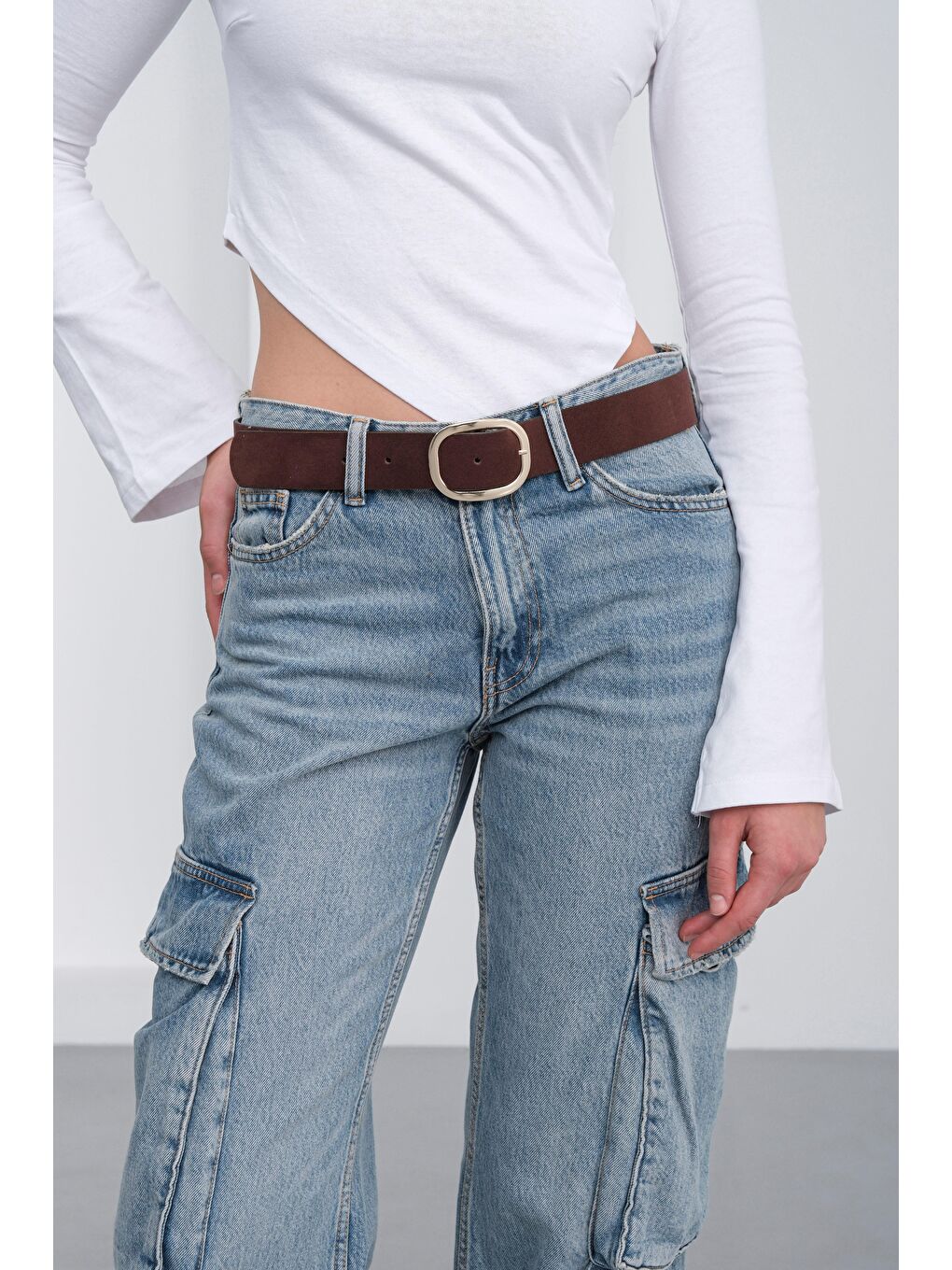 Kahverengi Süet Oval Tokalı Kemer Kahve