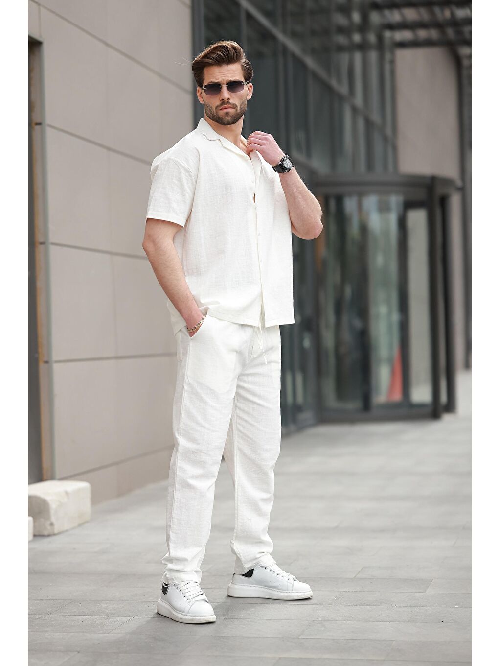 Ekru Over Fit Erkek Gömlek Takım E7303-1