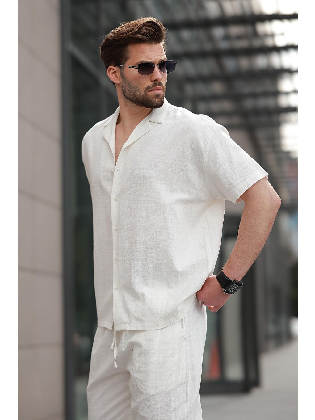 Ekru Over Fit Erkek Gömlek Takım E7303-2