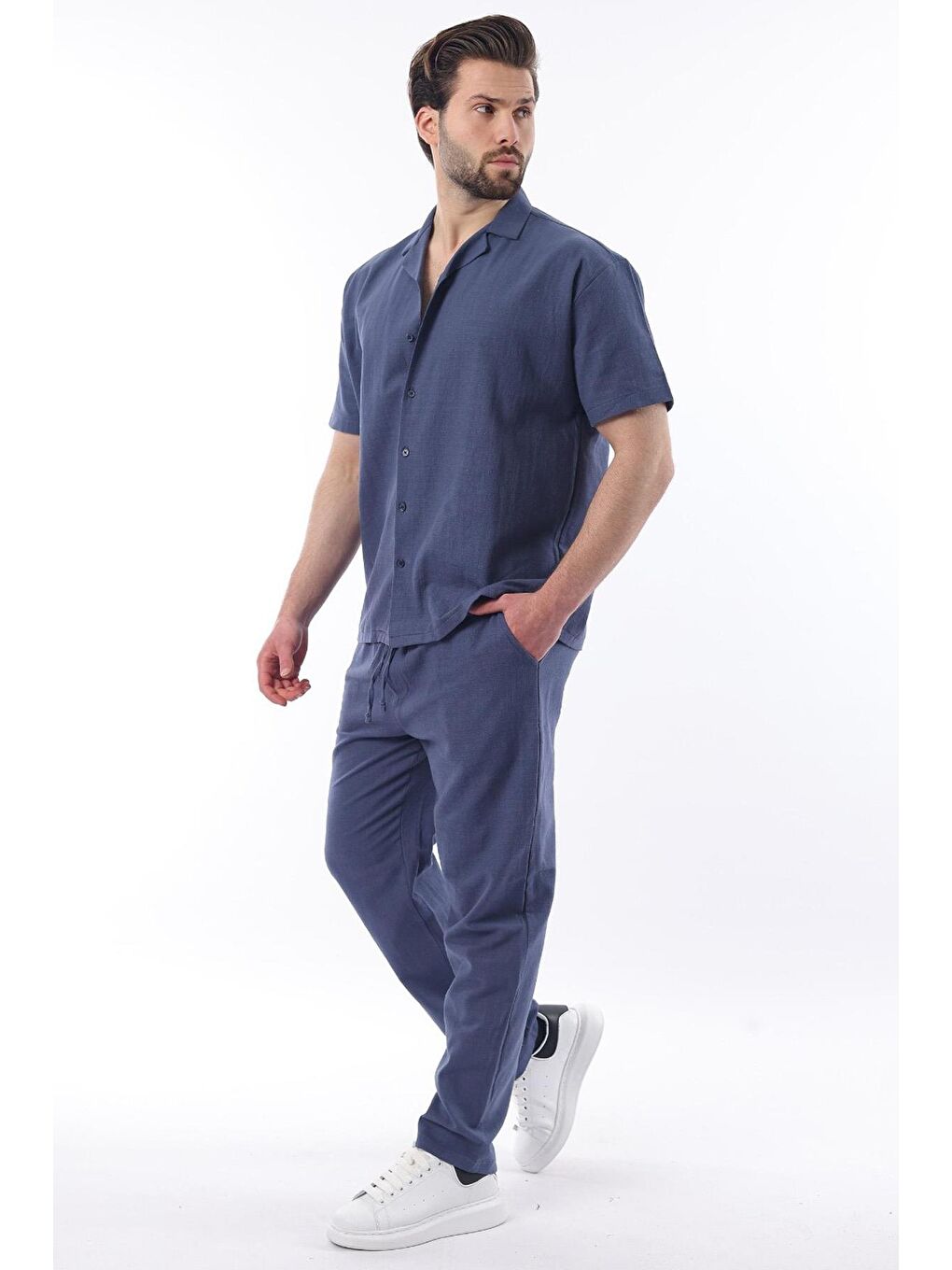 Lacivert Over Fit Erkek Gömlek Takım E7303