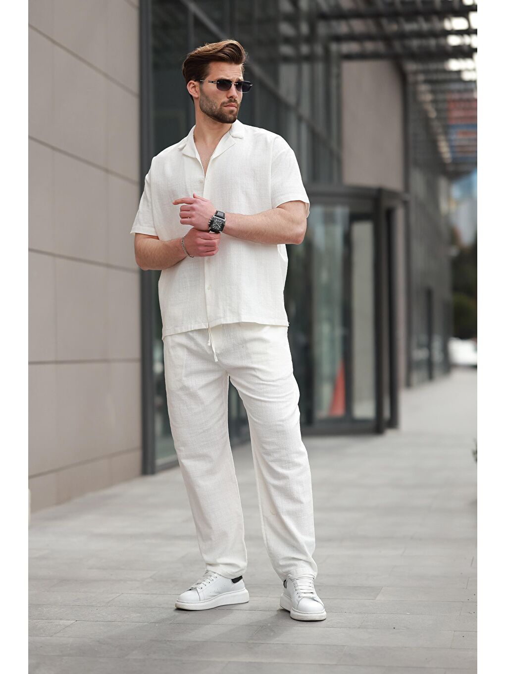 Ekru Over Fit Erkek Gömlek Takım E7303-3