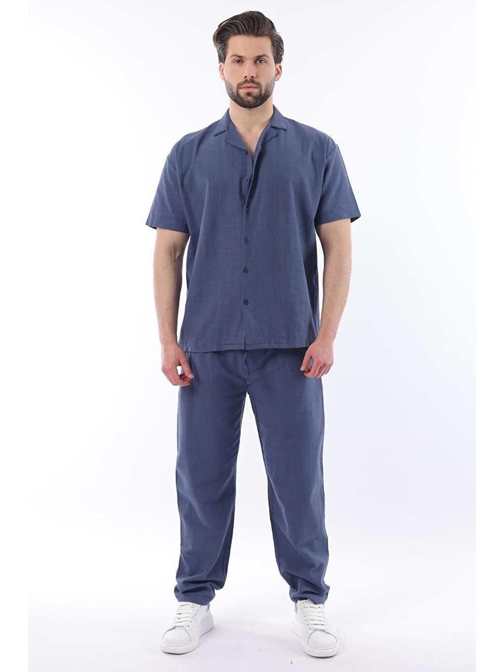 Lacivert Over Fit Erkek Gömlek Takım E7303-1