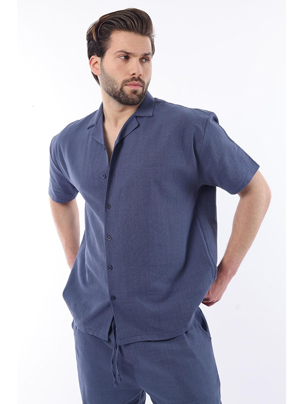 Lacivert Over Fit Erkek Gömlek Takım E7303-3