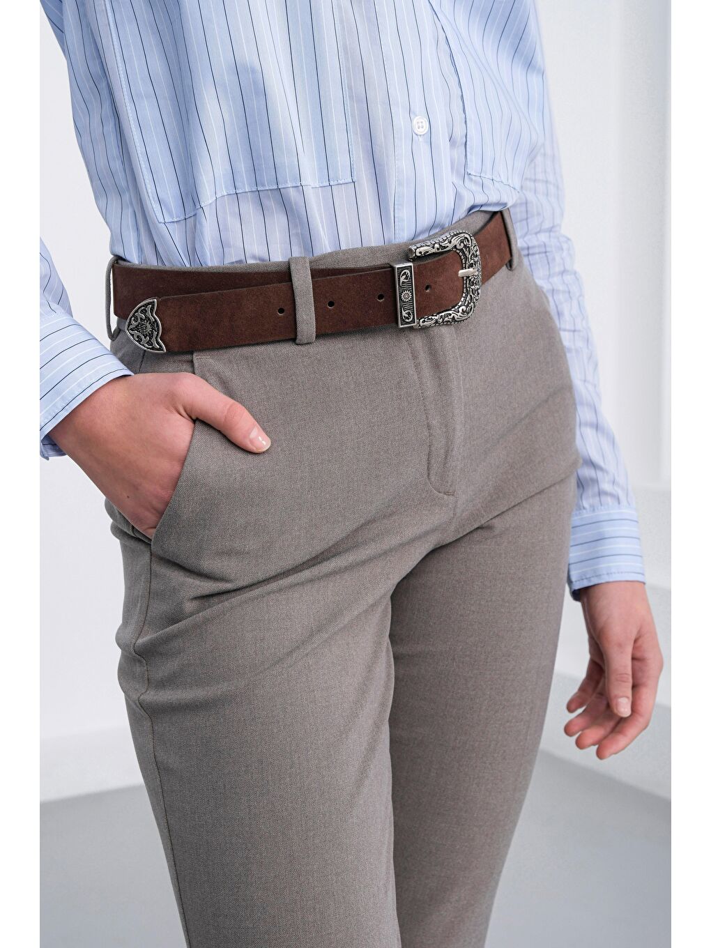 Kahverengi Süet Kovboy Tokalı Kemer Kahve-1