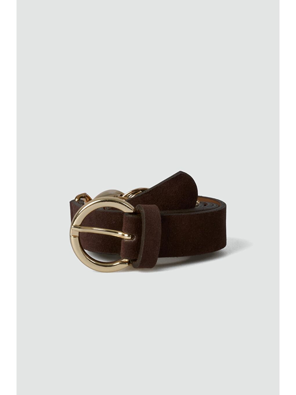 Kahverengi Süet Zincir Detaylı Kemer Kahve-1