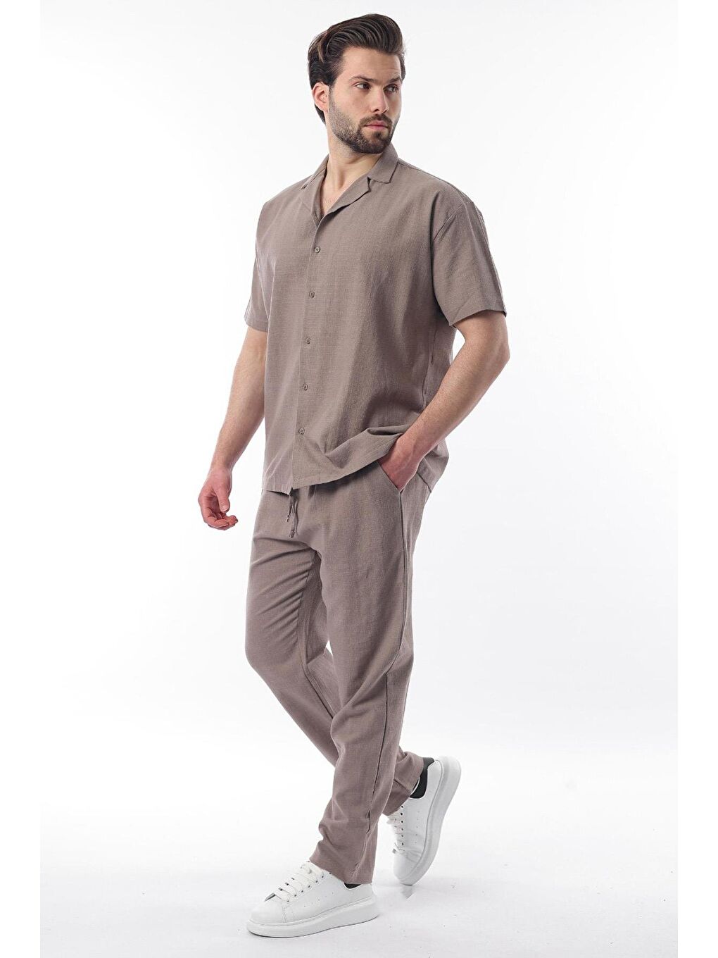 Kahverengi Over Fit Erkek Gömlek Takım E7303