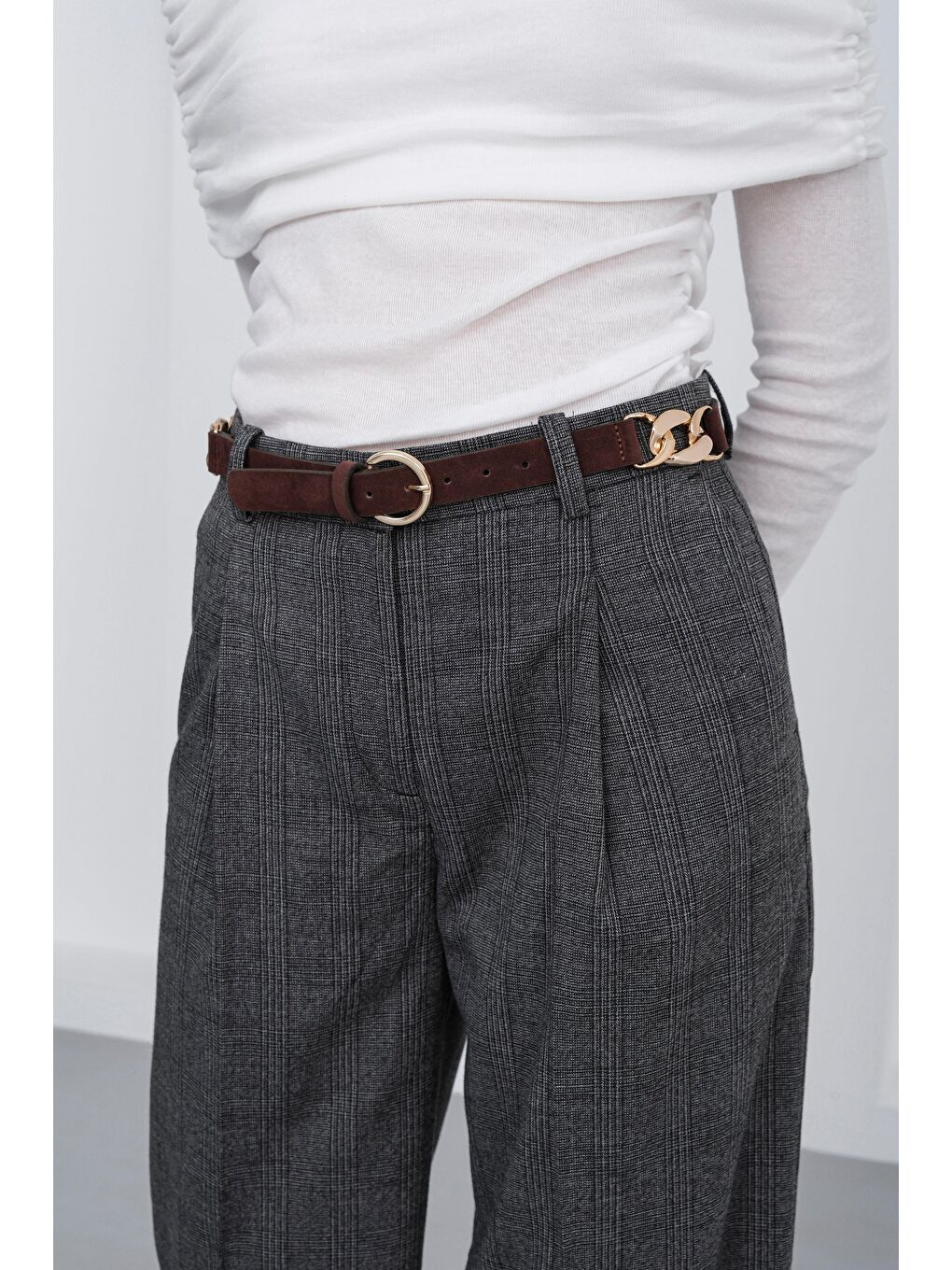 Kahverengi Süet Zincir Detaylı Kemer Kahve-2