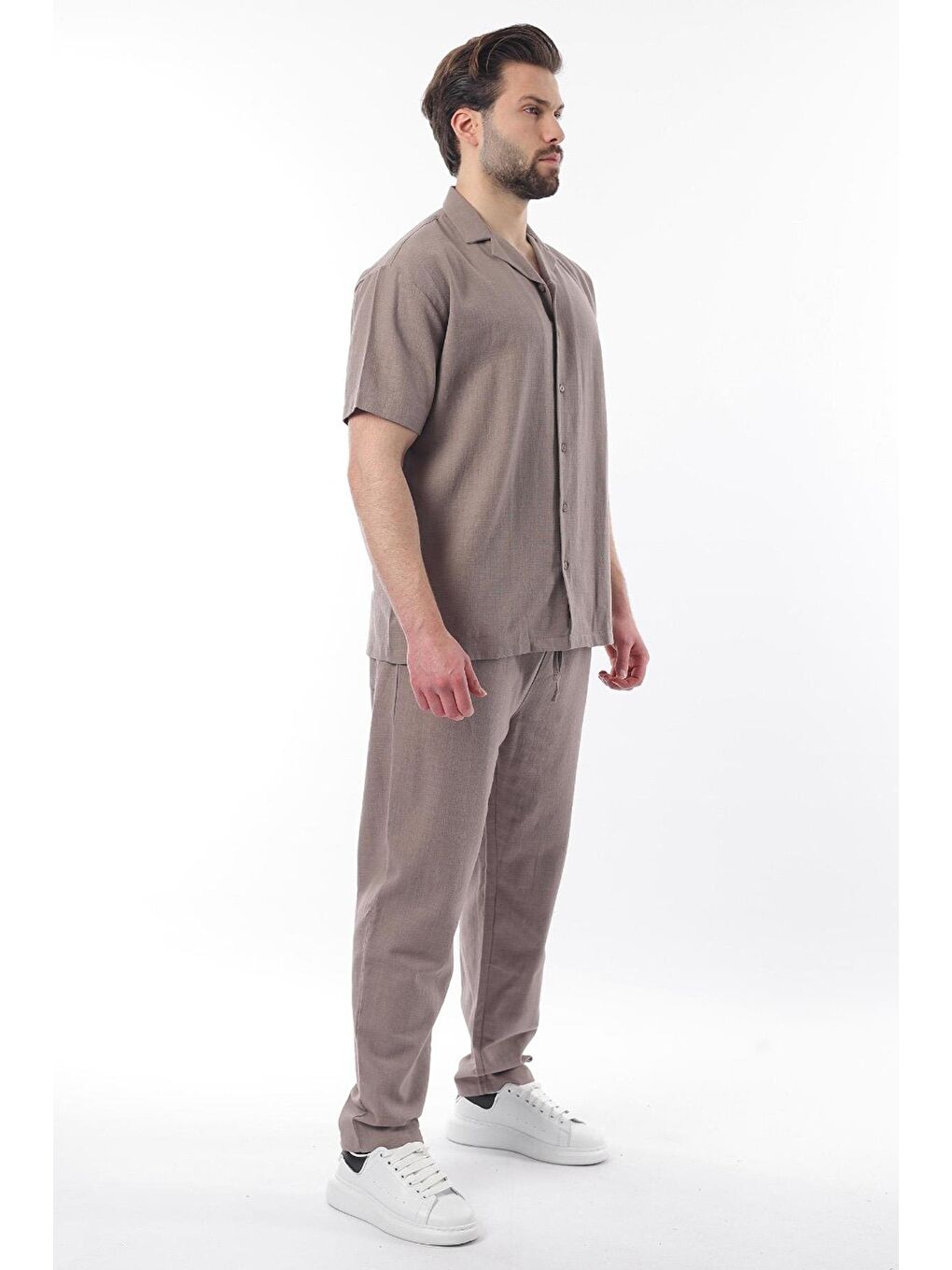 Kahverengi Over Fit Erkek Gömlek Takım E7303-1