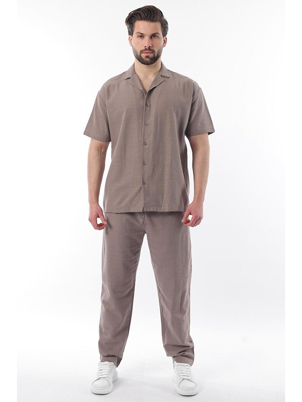 Kahverengi Over Fit Erkek Gömlek Takım E7303-2
