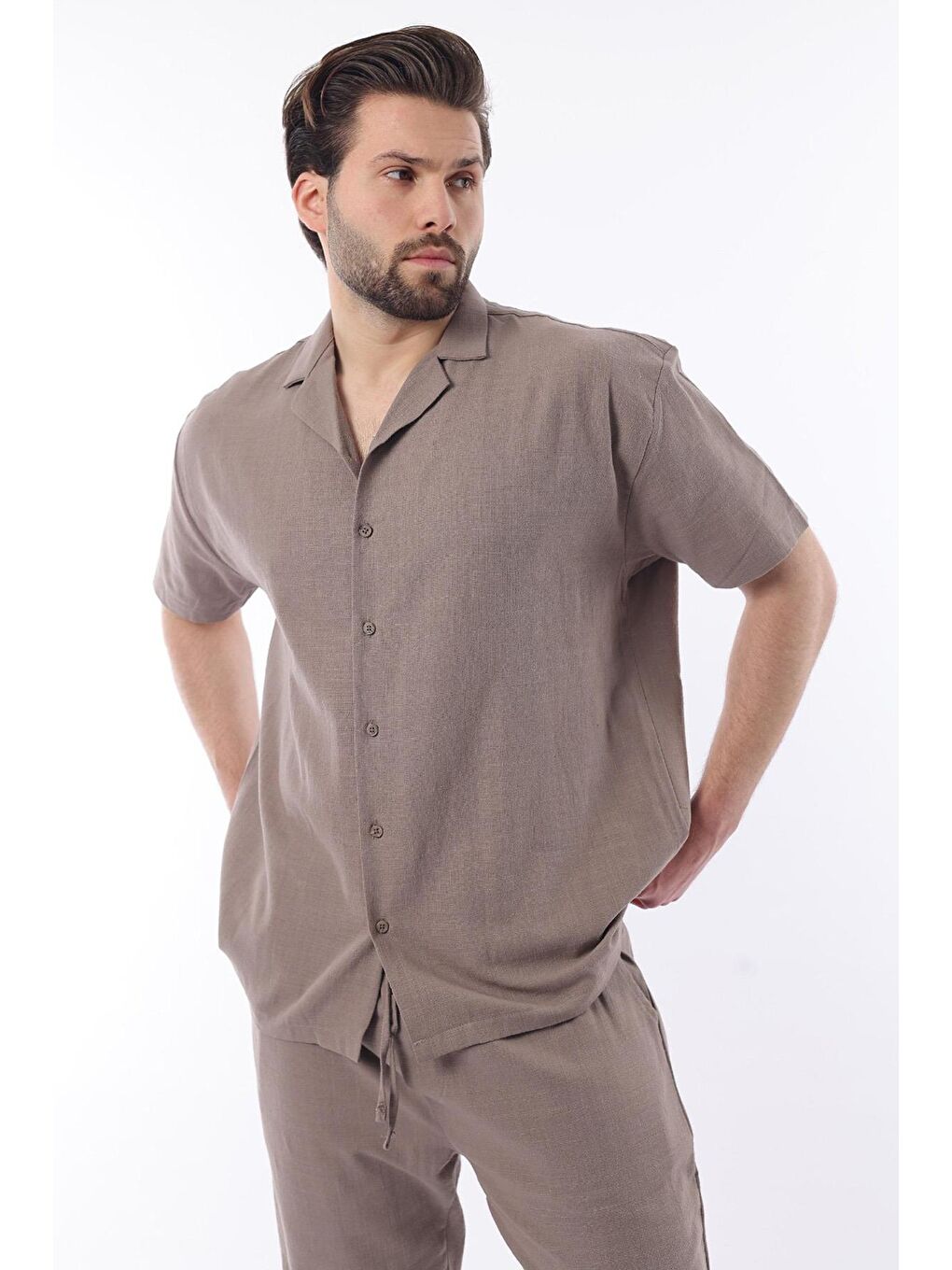 Kahverengi Over Fit Erkek Gömlek Takım E7303-4