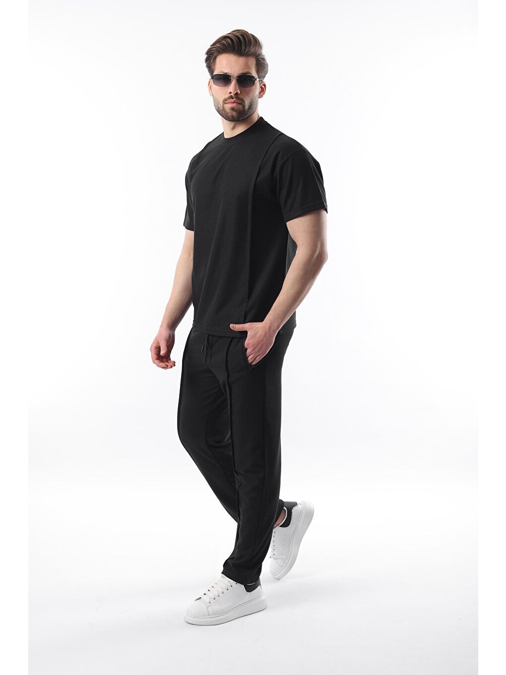 Siyah Önü Pileli Overfit Erkek Takım E7304