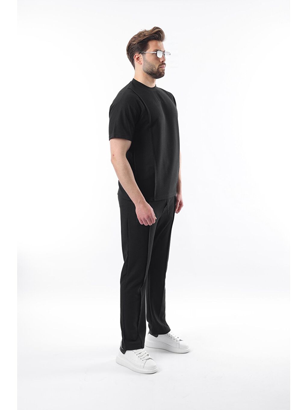 Siyah Önü Pileli Overfit Erkek Takım E7304-2