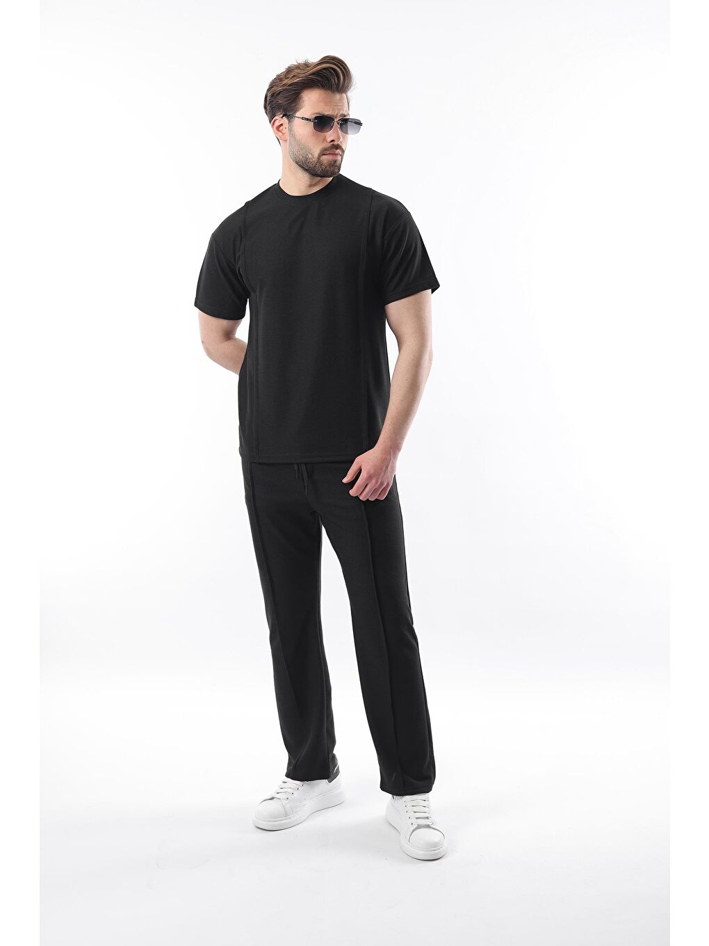 Siyah Önü Pileli Overfit Erkek Takım E7304-3