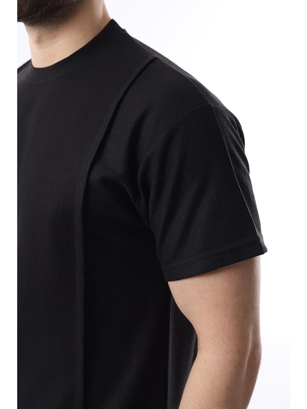 Siyah Önü Pileli Overfit Erkek Takım E7304-4