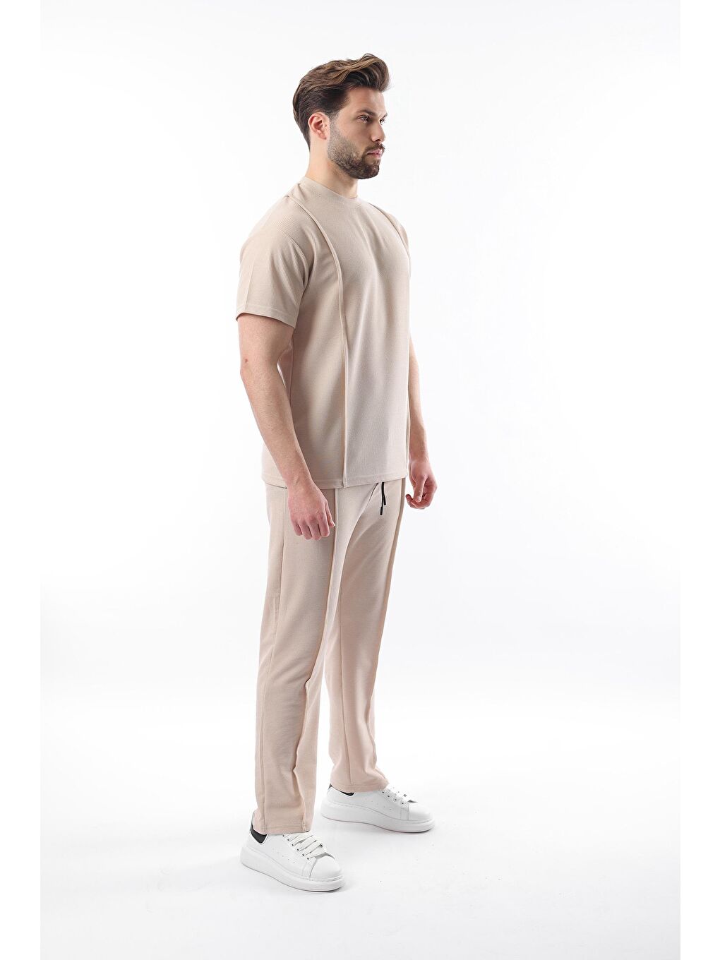 Bej Önü Pileli Overfit Erkek Takım E7304-1