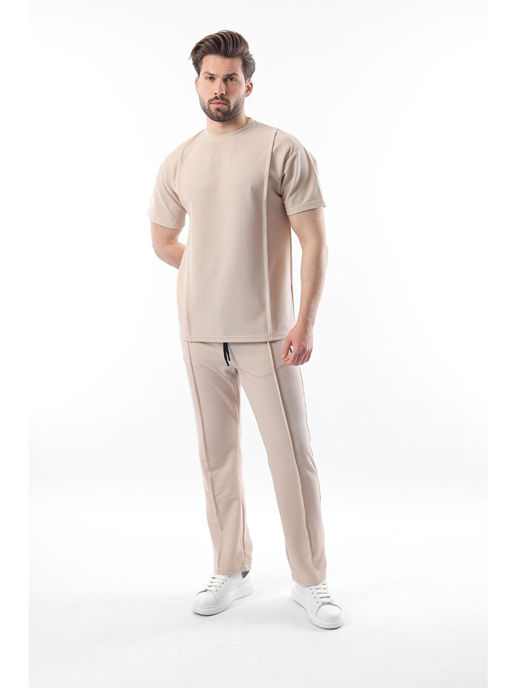 Bej Önü Pileli Overfit Erkek Takım E7304-3