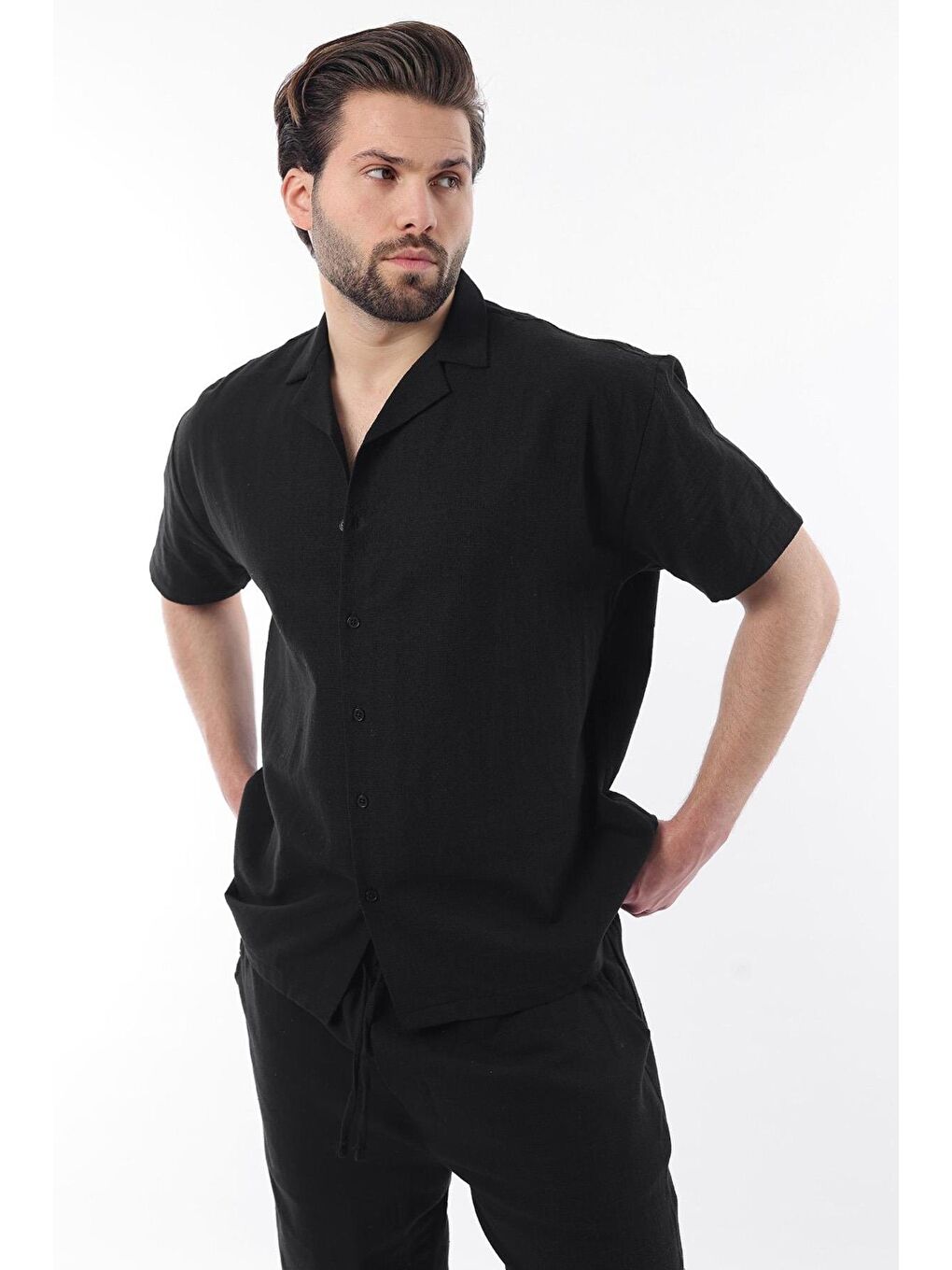 Siyah Over Fit Erkek Gömlek Takım E7303-3