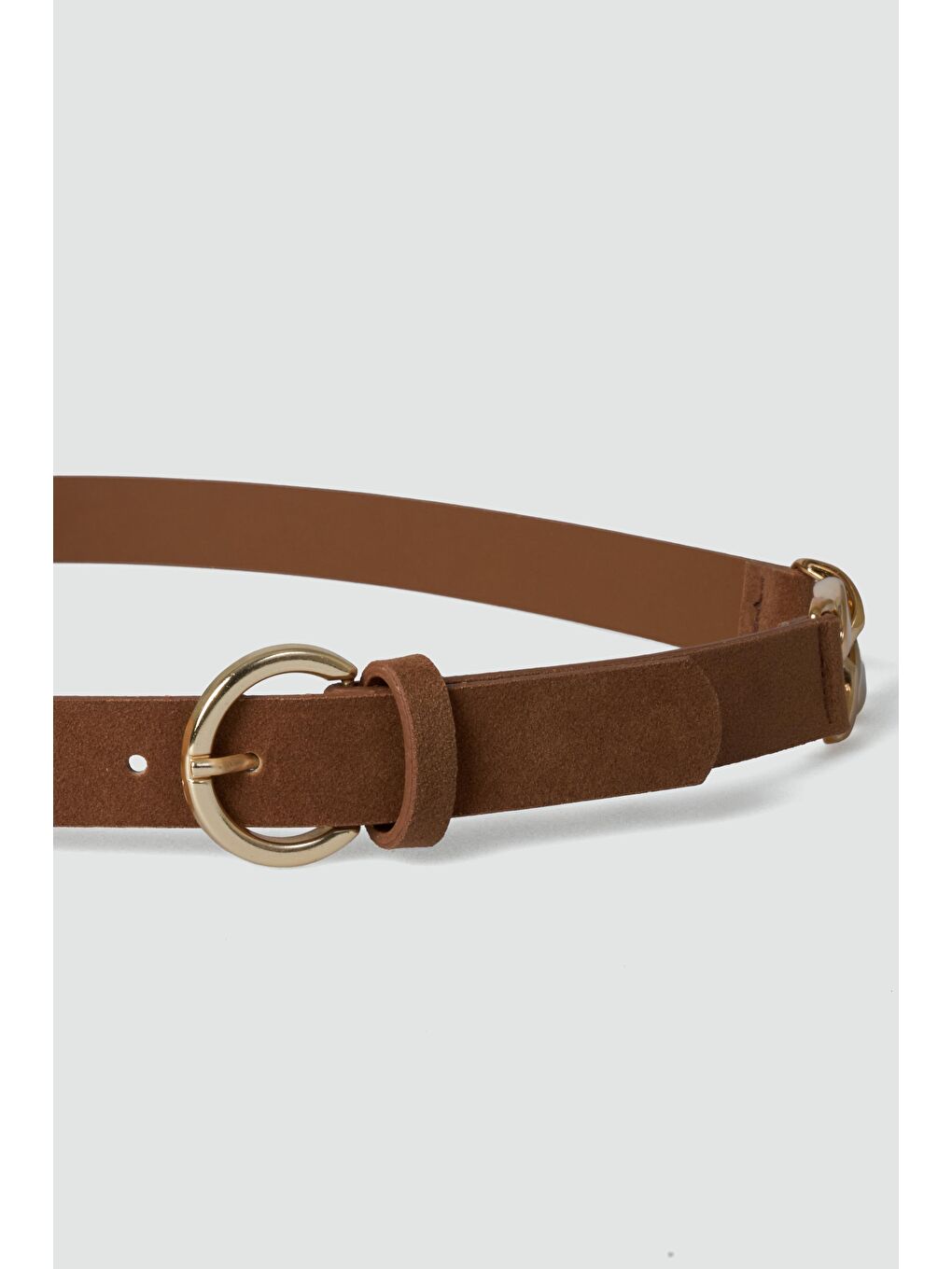 Kahverengi Süet Zincir Detaylı Kemer Taba-3