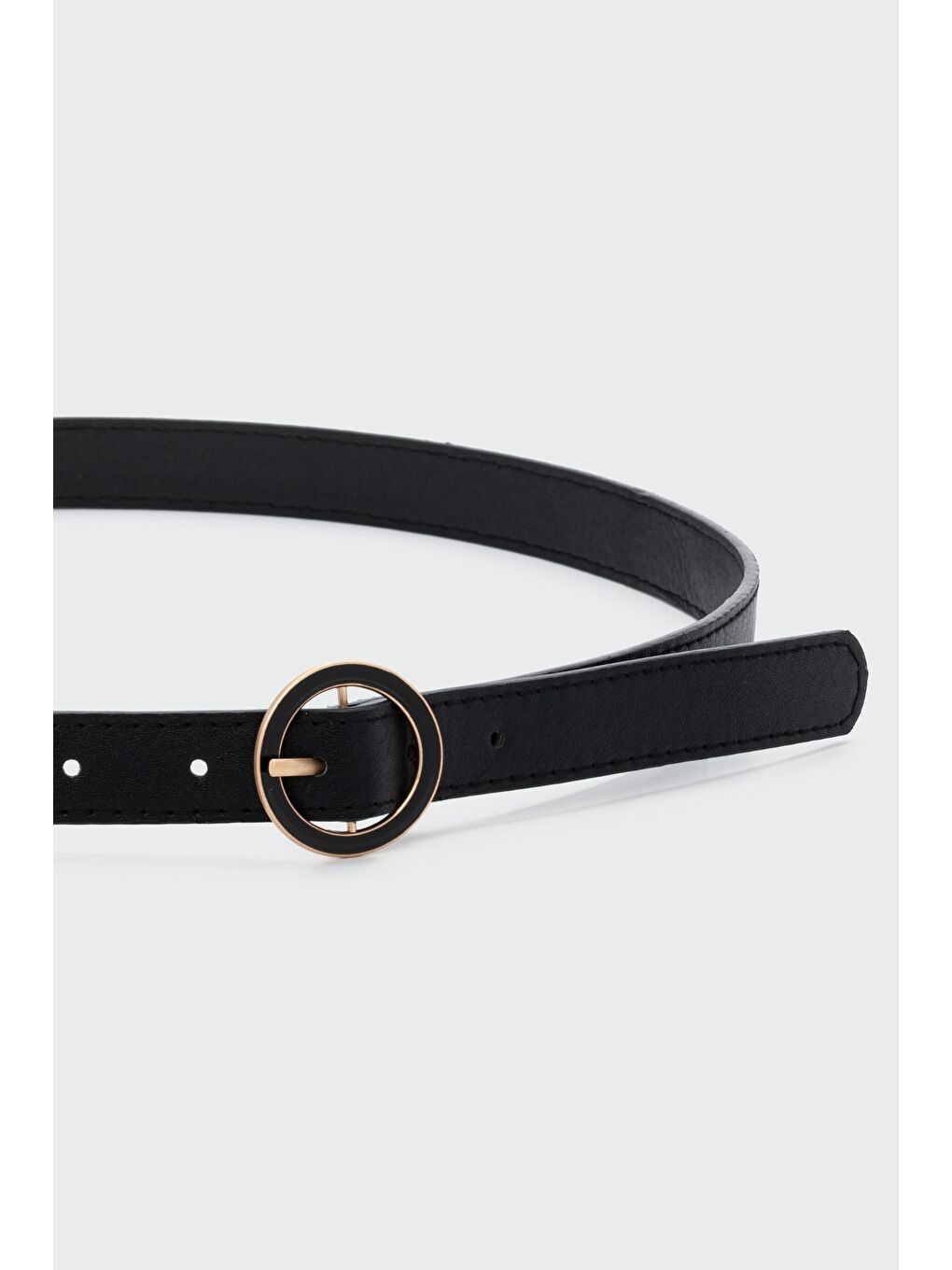 Yuvarlak Tokalı Suni Deri Kemer Siyah-1