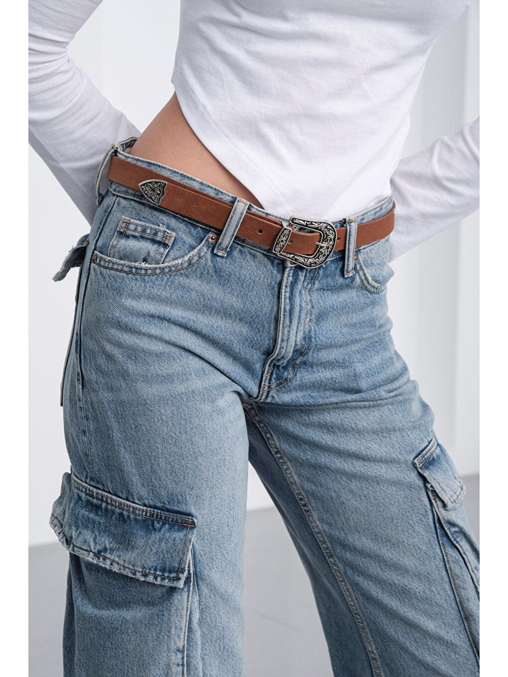 Kahverengi Süet Kovboy Tokalı Kemer Taba-1