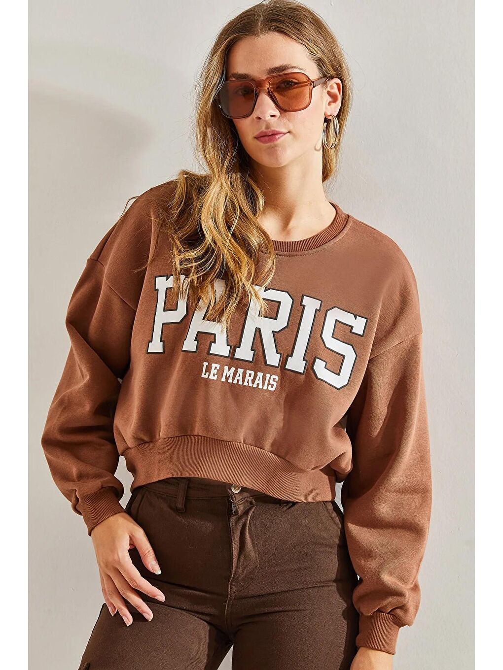 SHADE Kahverengi Kadın La Baskılı Sweatshirt