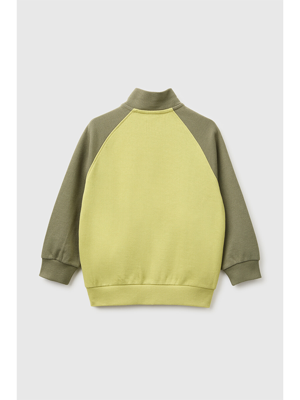 Erkek Bebek Haki Önü İşlemeli Ribanalı Boğazlı Fermuarlı Dik Yaka Sweatshirt-1