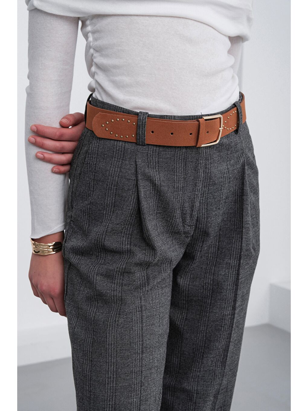 Kahverengi Süet Trok Detaylı Kemer Taba-2