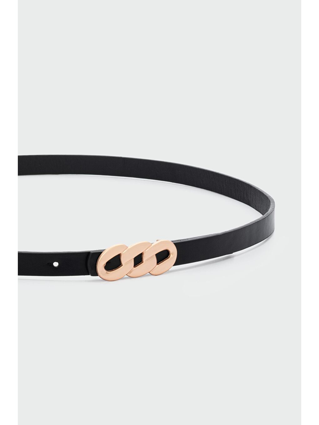 Zincir Görünüm Tokalı Suni Deri İnce Kemer Siyah-1